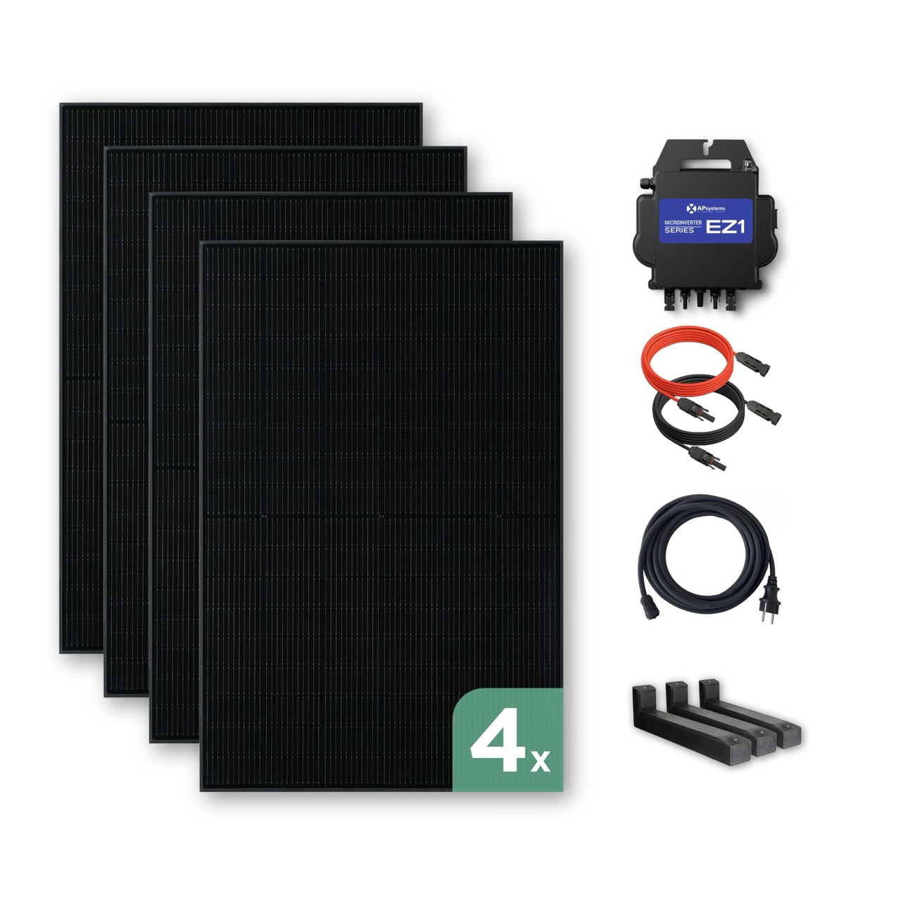 Balkonkraftwerk Flachdach 2000 Wp — APsystems EZ1-M 800 W / Trina Solar / 500 Wp (Glas-Glas Full Black) / Premium - Wattstone Black 15°  / zwei Reihen quer / 4 Module / 20 m