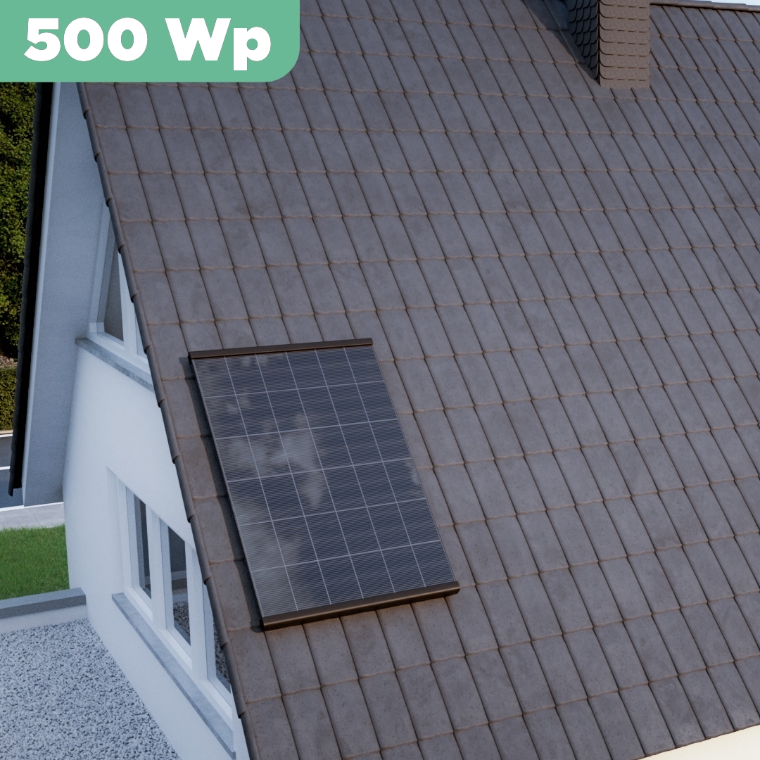 Balkonkraftwerk Ziegeldach 500 Wp — APsystems EZ1-M 800 WTrina Solar / 500 Wp (Glas-Glas) / Premium Halterung / eine Reihe hochkant / 1 Modul / 20 m