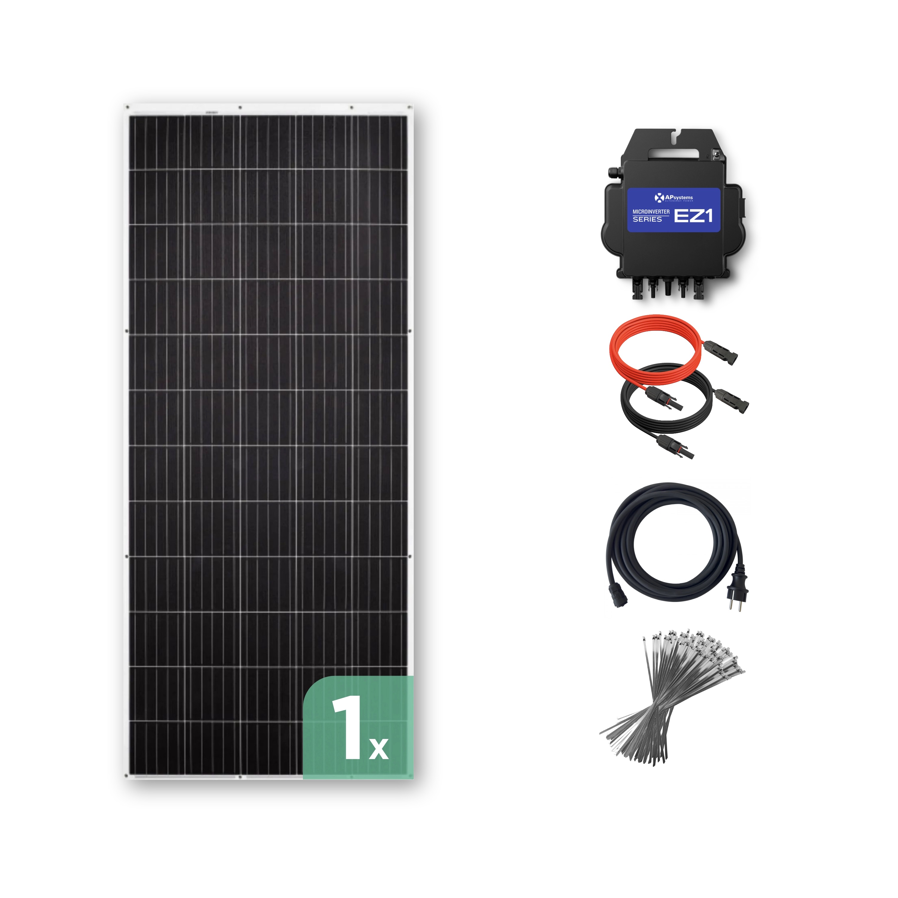 Balkonkraftwerk mit Ultraleicht-Modulen 310 Wp — APsystems EZ1-M 800 W / Sunman / 310 Wp (89 cm x 201 cm) / 1 Modul / 10 m