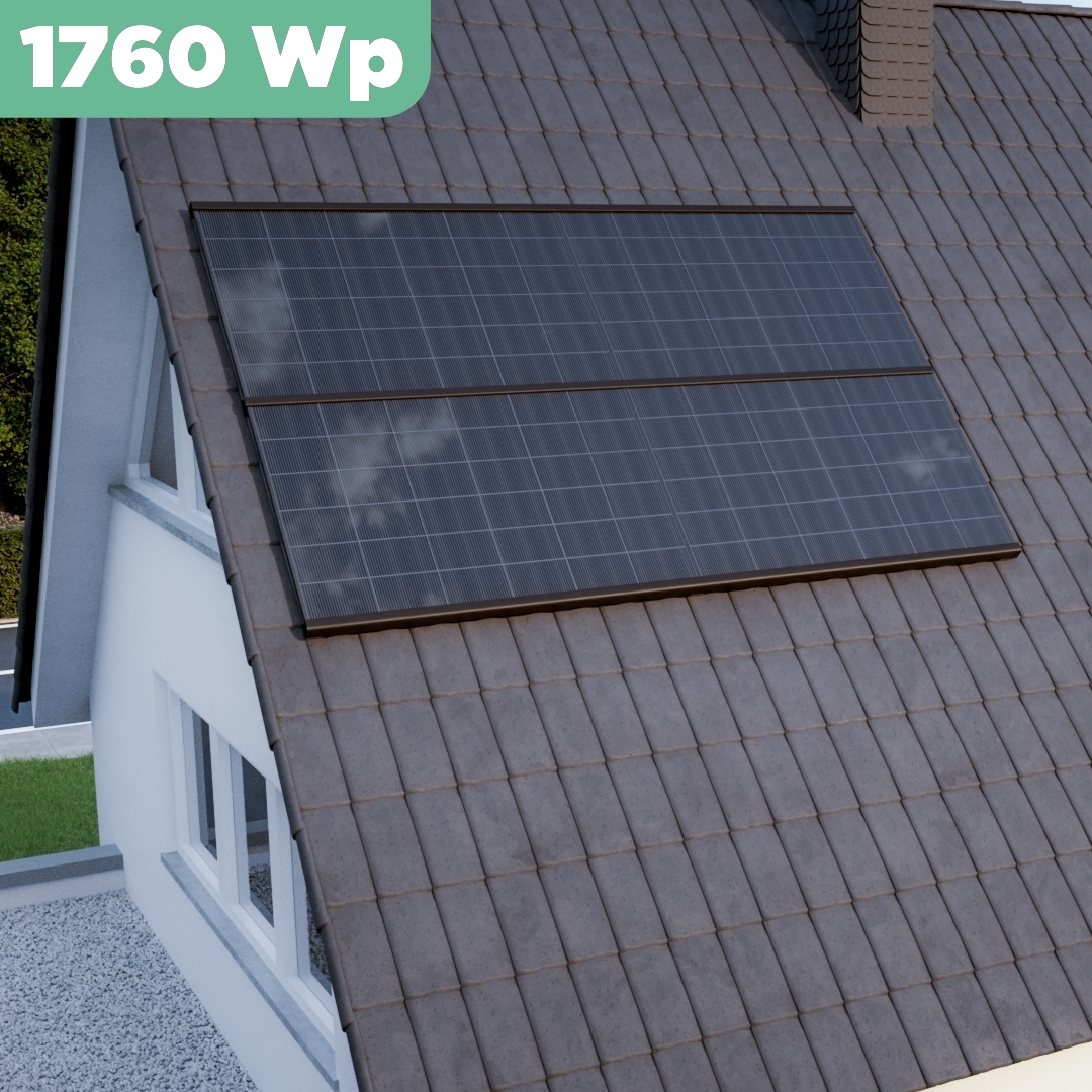 Balkonkraftwerk Ziegeldach 1760 Wp APsystems EZ1-M 800 W / Trina Solar / 440 Wp (Glas-Glas + Bifazial) / Premium Halterung / zwei Reihen quer / 4 Module