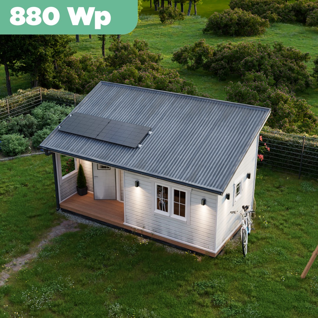 Balkonkraftwerk Trapezblech 880 Wp — APsystems EZ1-M 800 W / Trina Solar / 440 Wp (Glas-Glas + Bifazial) / Standard Halterung / eine Reihe quer / 2 Module / 20 m