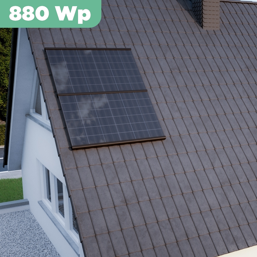 Balkonkraftwerk Ziegeldach 880 Wp APsystems EZ1-M 800 W / Trina Solar / 440 Wp (Glas-Glas + Bifazial) / Premium Halterung / zwei Reihen quer / 2 Module