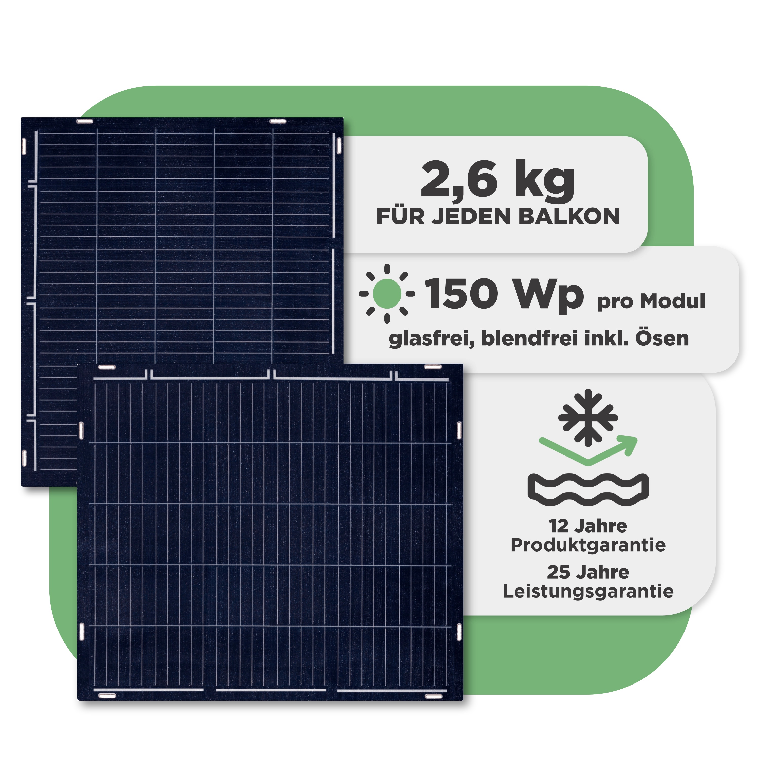 Balkonkraftwerk mit Ultraleicht-Modulen 450 Wp — APsystems EZ1-M 800 W / Sunman / 150 Wp (89 cm x 102 cm) / 3 Module / ohne Kabel