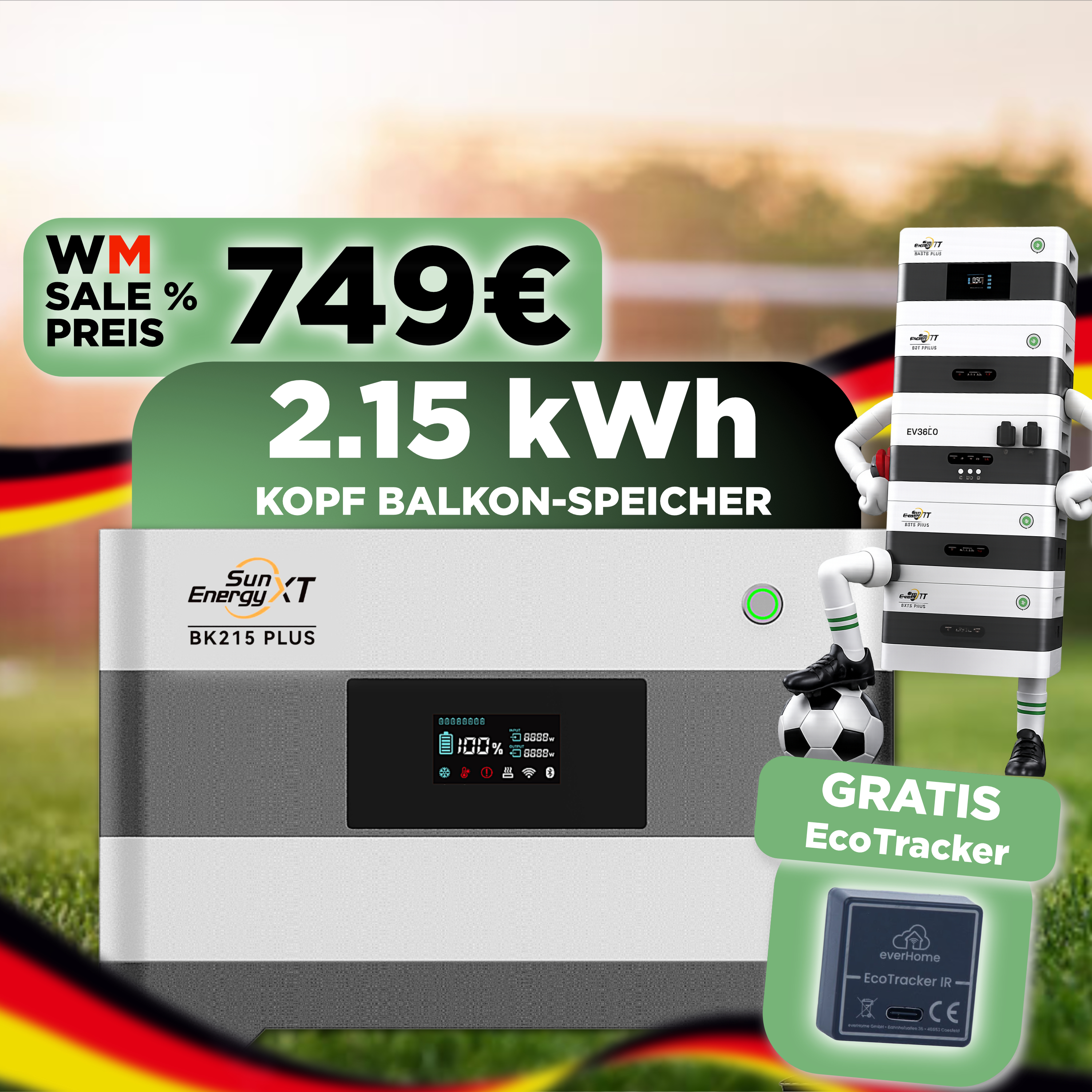 SunEnergyXT BK215 PLUS — Batteriespeicher für Balkonkraftwerke - Kopfmodul 2.150 Wh