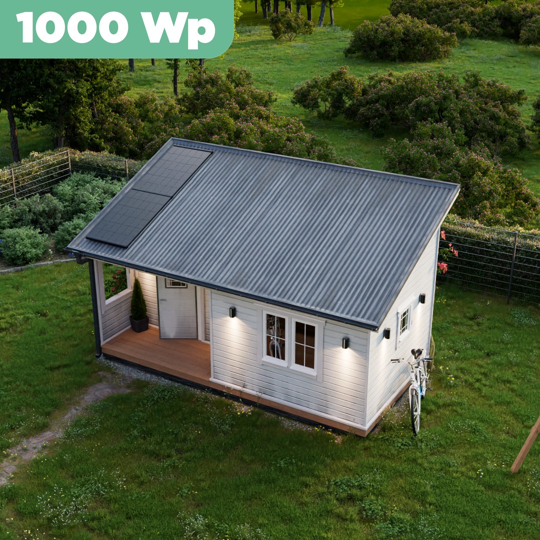 Balkonkraftwerk Trapezblech 1000 Wp — APsystems EZ1-M 800 W / Trina Solar / 500 Wp (Glas-Glas Full Black) / Premium Halterung / zwei Reihen hochkant / 2 Module