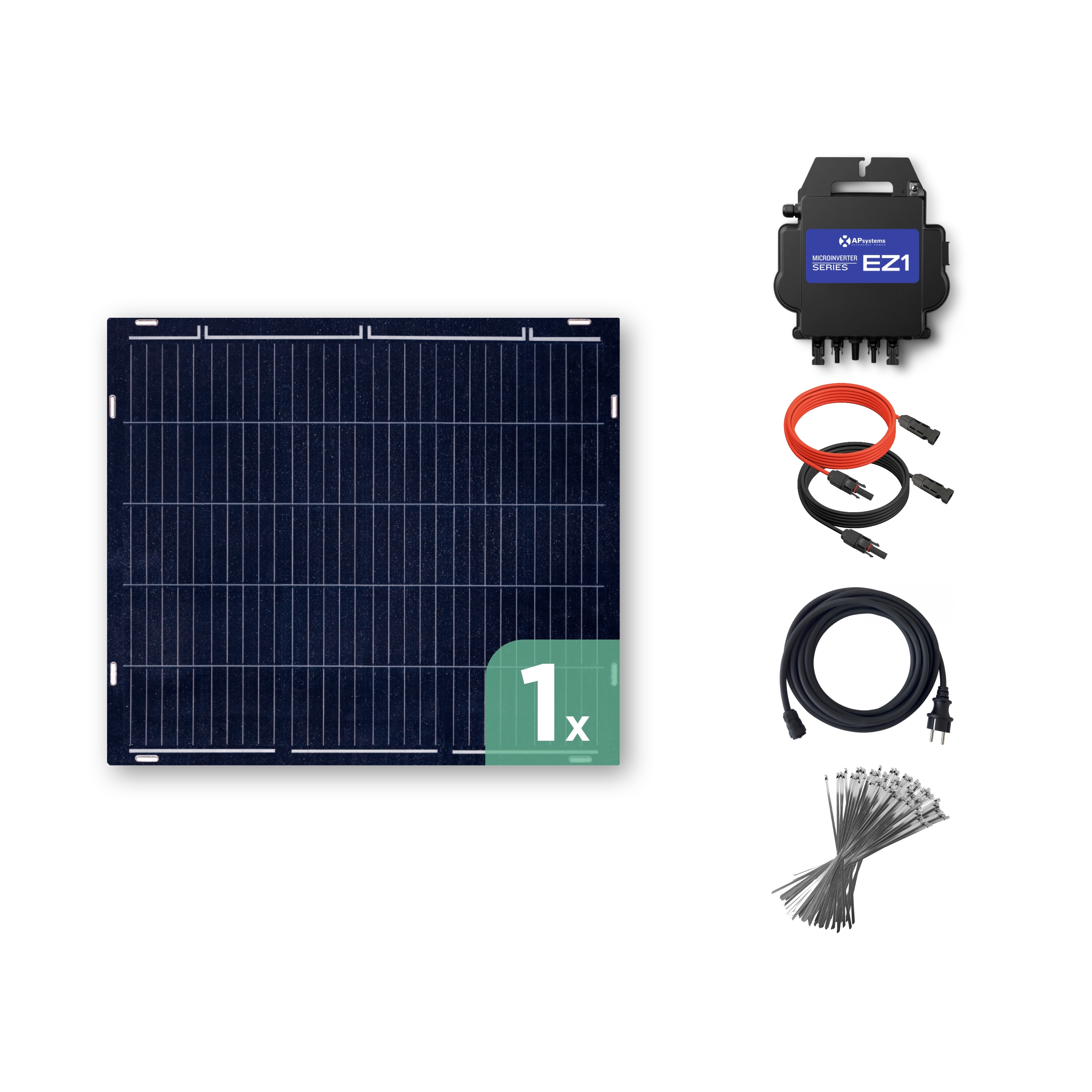 Balkonkraftwerk mit Ultraleicht-Modulen 150 Wp — APsystems EZ1-M 800 W / Sunman / 150 Wp (89 cm x 102 cm) / 1 Modul / ohne Kabel