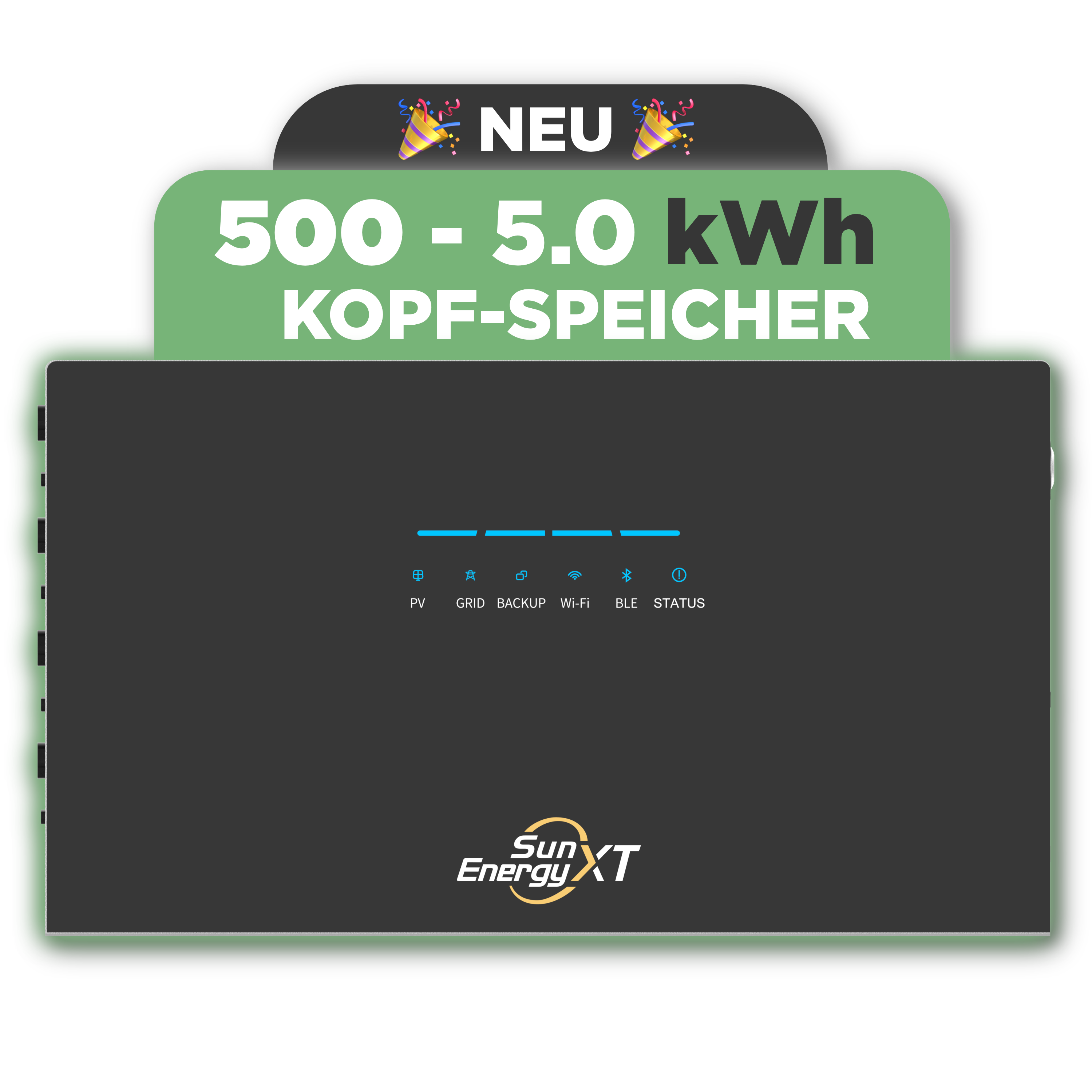 SunEnergyXT 500 — 5 kWh Balkonkraftwerk Speicher mit 800W Wechselrichter, 4 MPPT & Notstromfunktion (LiFePO4, erweiterbar auf 30 kWh)