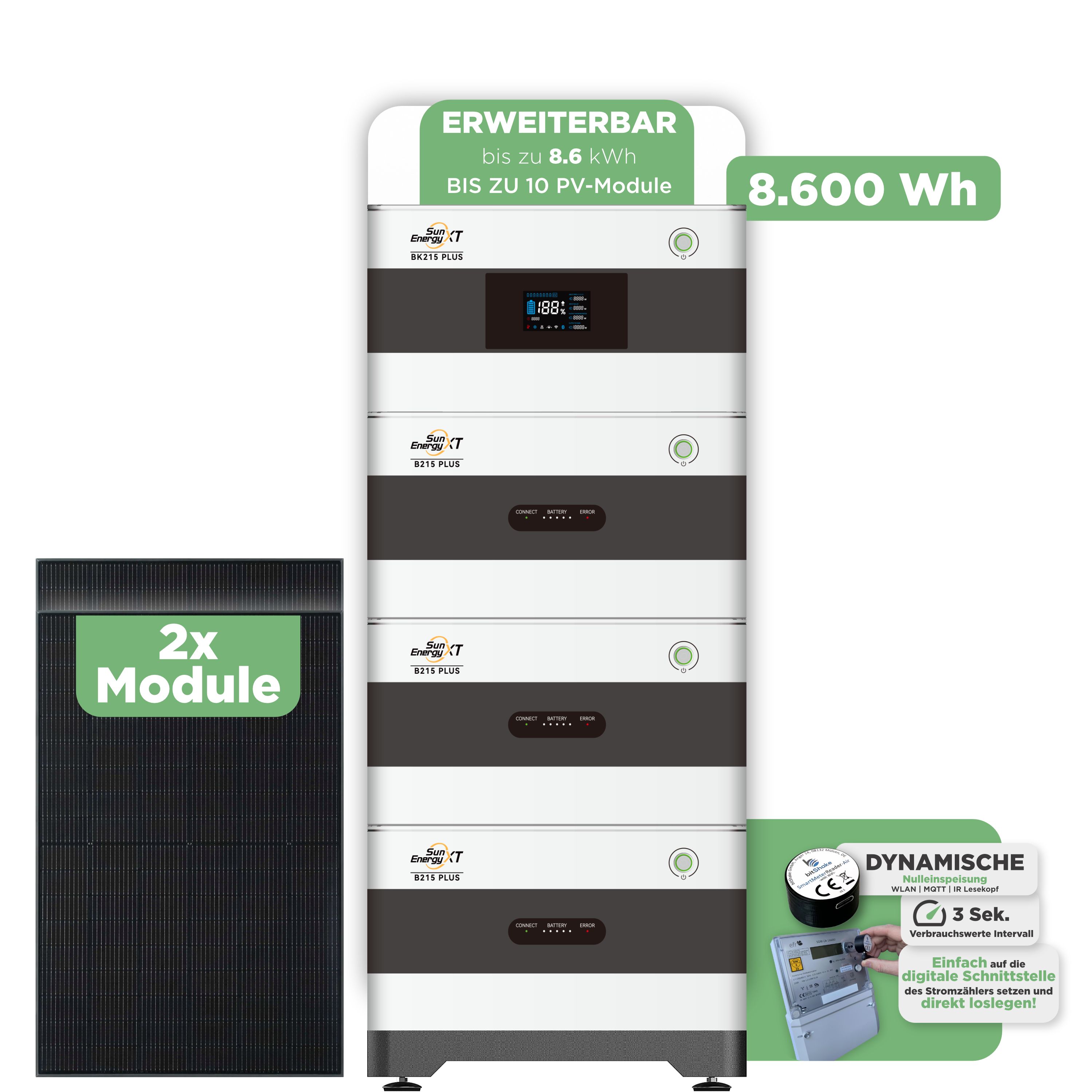 SunEnergyXT BK215 Plus Balkonkraftwerkspeicher 8.600 Wh / mit IR Lesekopf (bitshake)