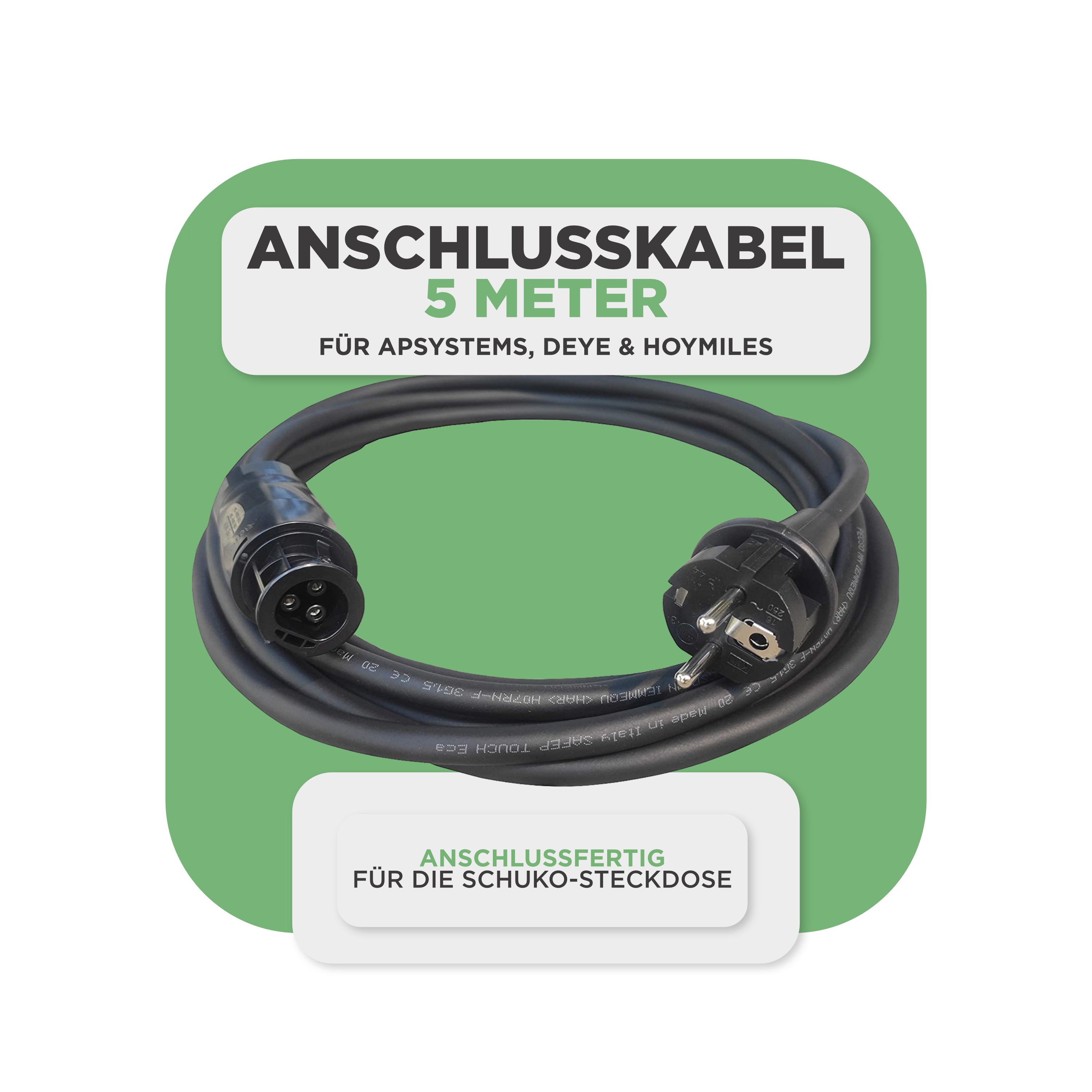 Balkonkraftwerk Basic Set 2000 Wp — Solyco 500 Wp Glas-Glas Fullblack-Modul Bifazial / 4 Module / Deye 2000 W / Schuko Stecker / 5 m