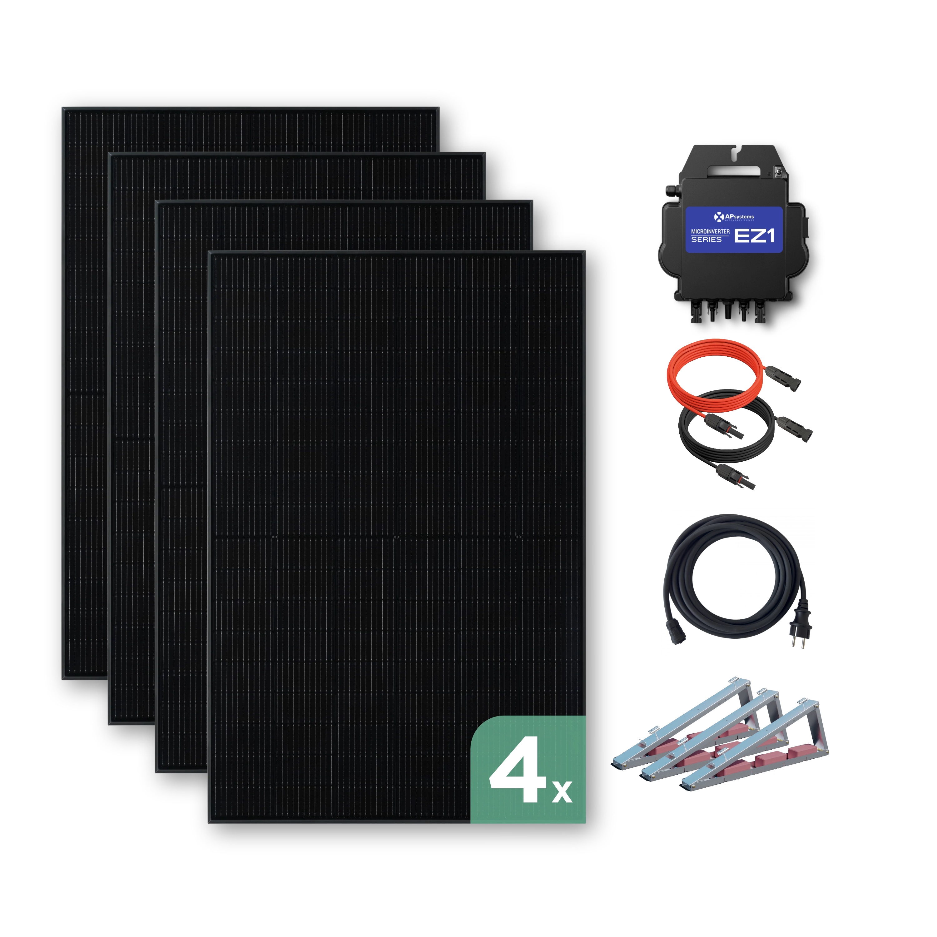 Balkonkraftwerk Flachdach 1800 Wp — APsystems EZ1-M 800 W / Trina Solar / 450 Wp (Glas-Glas Full Black) / Premium - Wattstone Black 15°  / zwei Reihen quer / 4 Module / 20 m