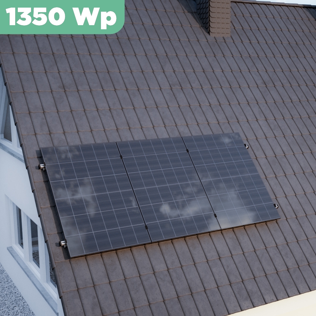 Balkonkraftwerk Ziegeldach 1350 Wp — APsystems EZ1-M 800 WTrina Solar / 450 Wp (Glas-Glas) / Klassik Halterung / eine Reihe hochkant / 3 Module / 20 m