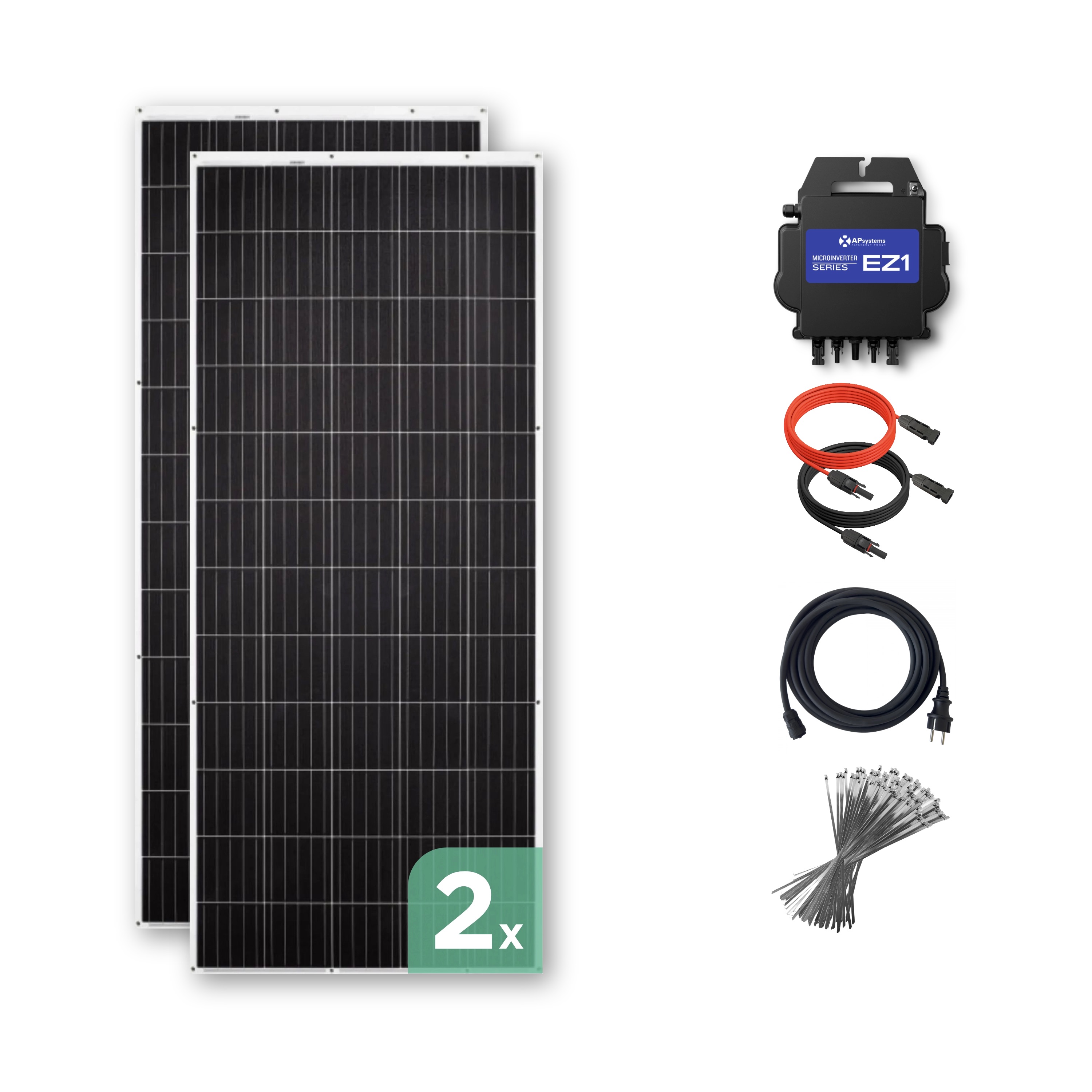 Balkonkraftwerk mit Ultraleicht-Modulen 620 Wp — APsystems EZ1-M 800 W / Sunman / 310 Wp (89 cm x 201 cm) / 2 Module / 10 m