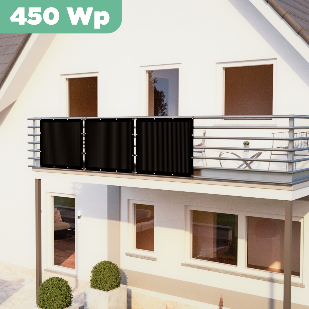 Balkonkraftwerk mit Ultraleicht-Modulen 450 Wp — APsystems EZ1-M 800 W / Sunman / 150 Wp (89 cm x 102 cm) / 3 Module / 15 m